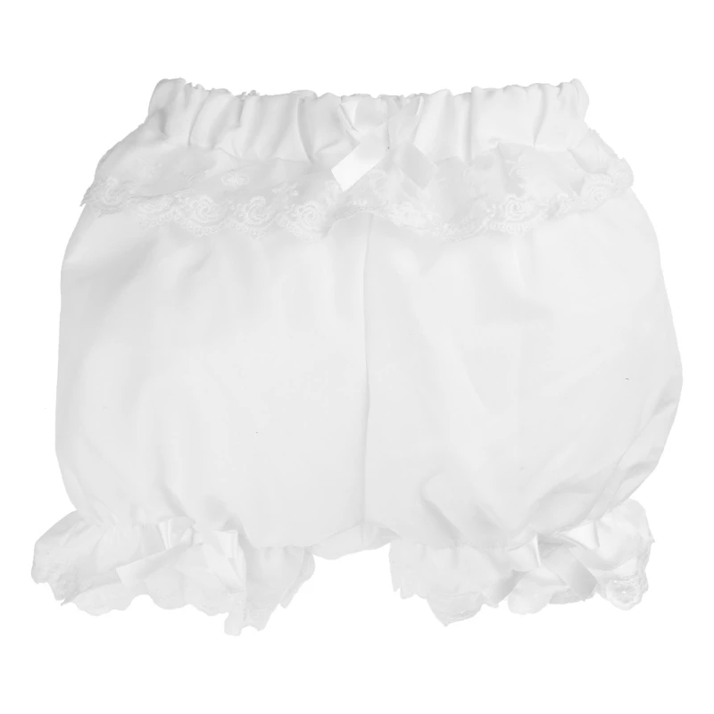 Women Ruffled Lace Trim Pumpkin Shorts Maid Cosplay Bowknot Safety Pants