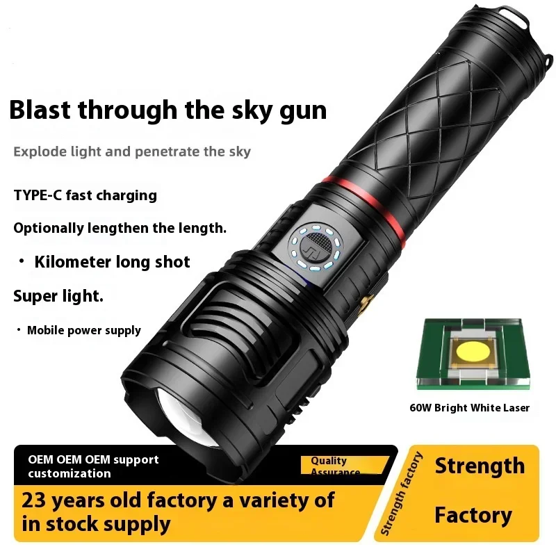 

Powerful Outdoor Tactical LED Flashlight Super Bright Spotlight Long Range Zoomable Emergency Torch Chargeable Power Display