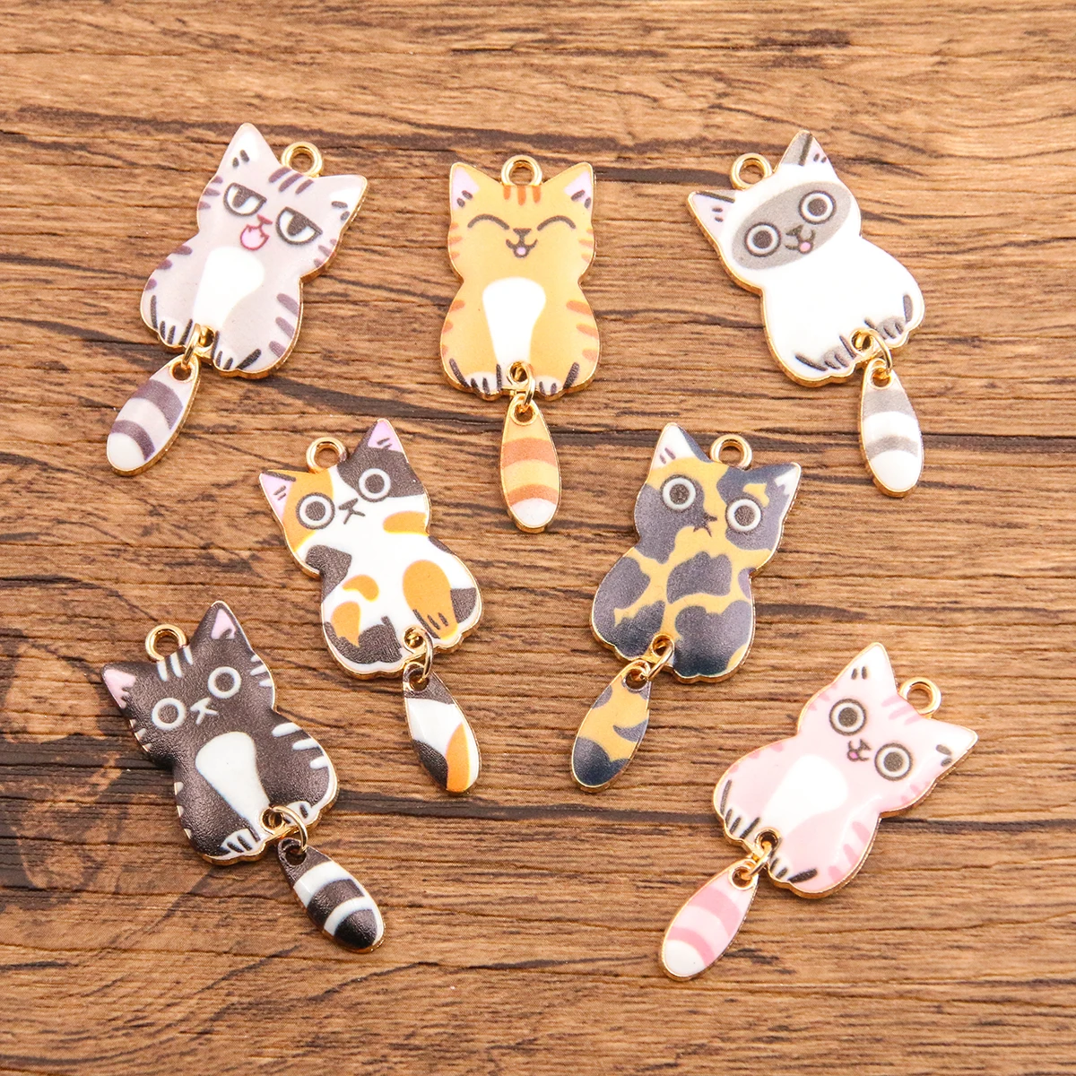 10Pcs 7 Color 16x38MM Alloy Metal Drop Oil Printing Cat Charm Animal Pendant For Enamel DIY Bracelet Necklace Jewelry Making