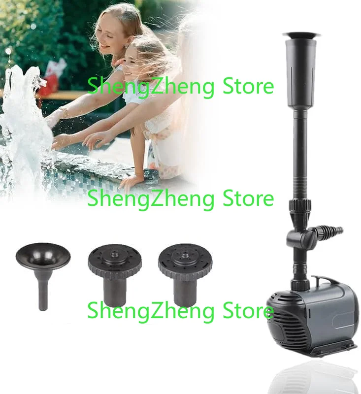 1Pcs 220V Durable Versatile Adjustable Fountain Pump14W Water Pumping  with 3 Nozzles for Garden, Fish Pond  Swimming  Pond
