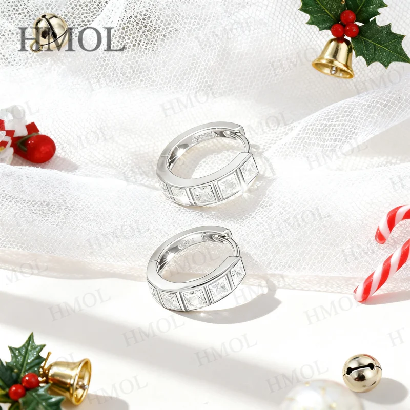 

Multicolor Moissanite 1.5CT Hoop Earrings with Princess Cut 925Silver Plated White Yellow Rose Gold Ear Studs Women Man Fishion