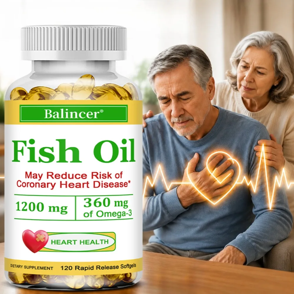 Fish Oil with Omega-3, Non-GMO, Supports Heart Brain Health, for Nervous System, Skin and Hair Health