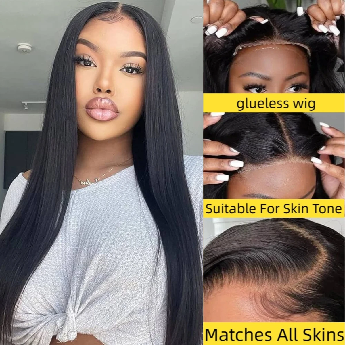 العظام مستقيم البرازيلي غلويليس الإنسان هاي الباروكات قبل قطعها قبل قطع 7x5 شعر الإنسان مستقيم مع شعر الطفل شعر طبيعي مفرود