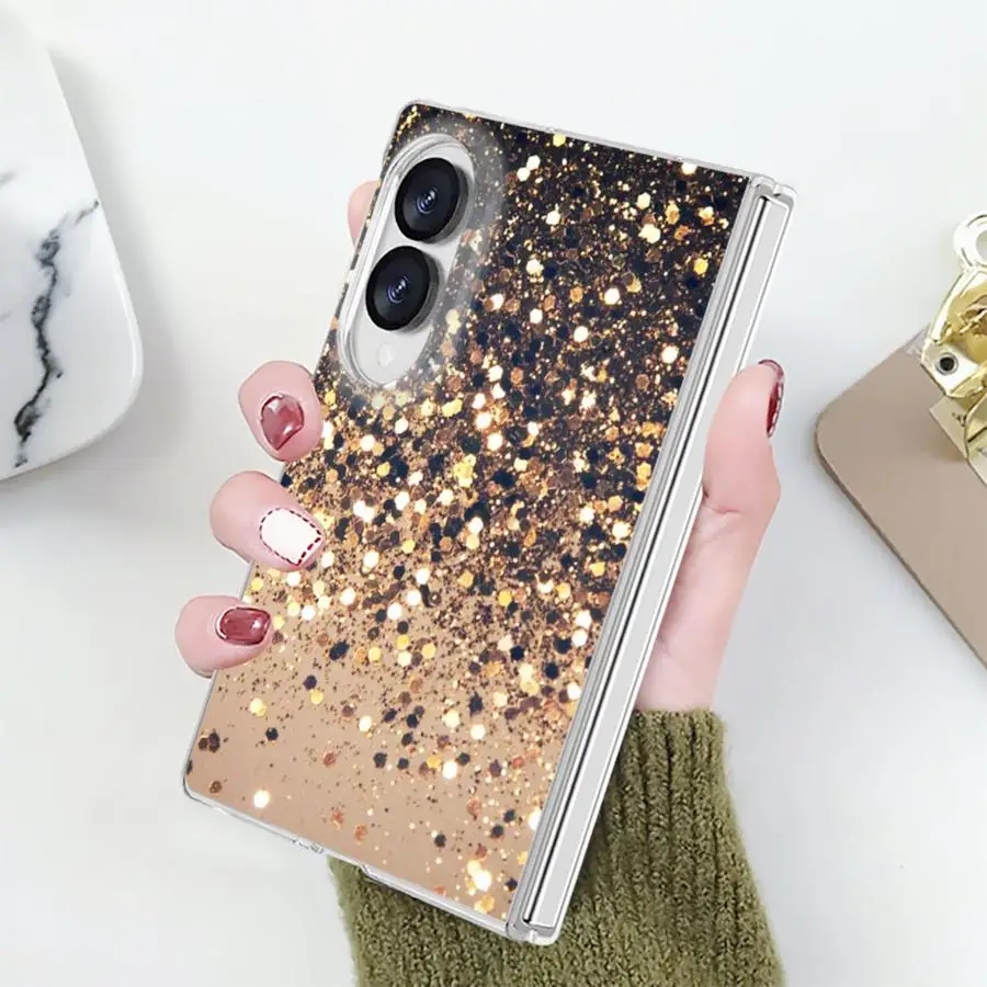 Gold Confetti Case for Samsung Galaxy Z Fold 8 ZFold 8 PC Hard Luxury ZFold8 Transparent Phone Cover