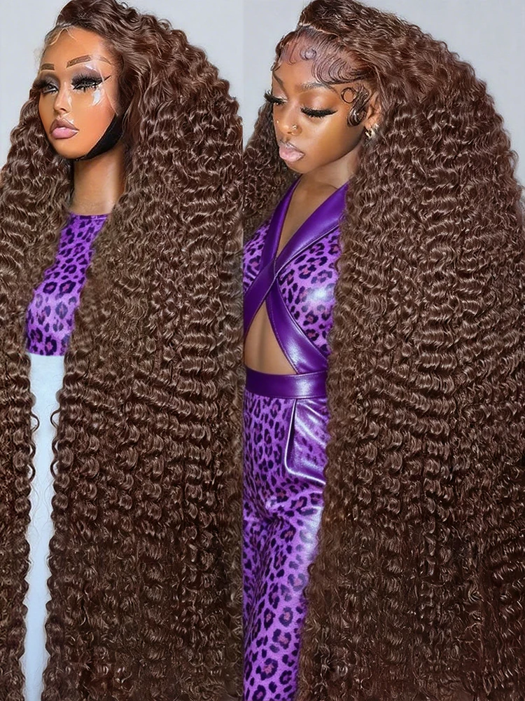 Bouncy Curly Wigs Human Hair 250 Density #4 Colored Chocolate Brown Loose Deep Wave 13x4 Lace Front Human Hair Wig for Black Women 30 36 Inch 13x6 Lace Front Water Wave Transparent Lace Frontal Wigs