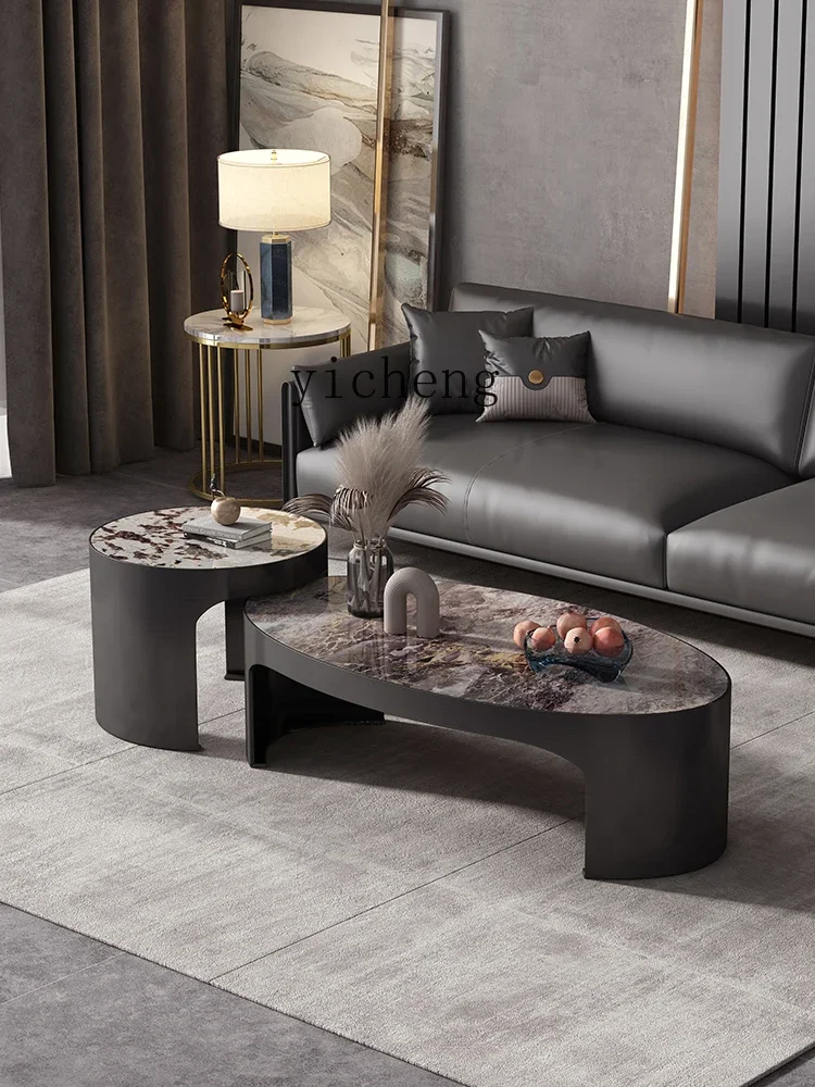 1-u10 Living Room Coffee Table Oval Size Combination Stone Plate High-End Italian Minimalist Stainless Steel Silent