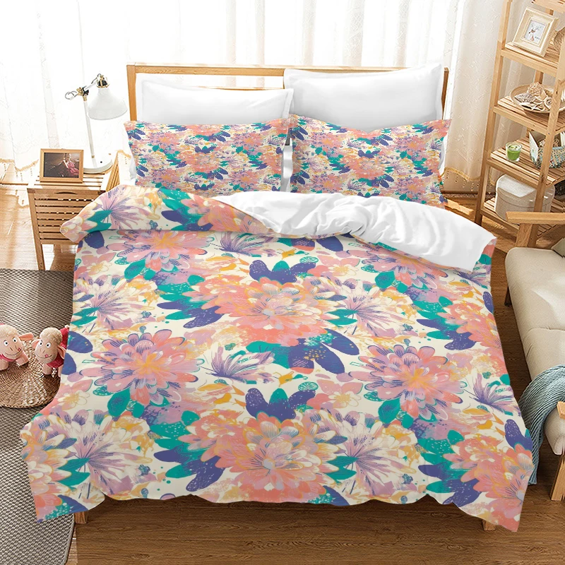 

стиль пиона - Комплект пододеяльников с цифровым принтом - Полиэстер - Декор спальни - 1 покрывало + 2 наволочки (без сердечника подушки)