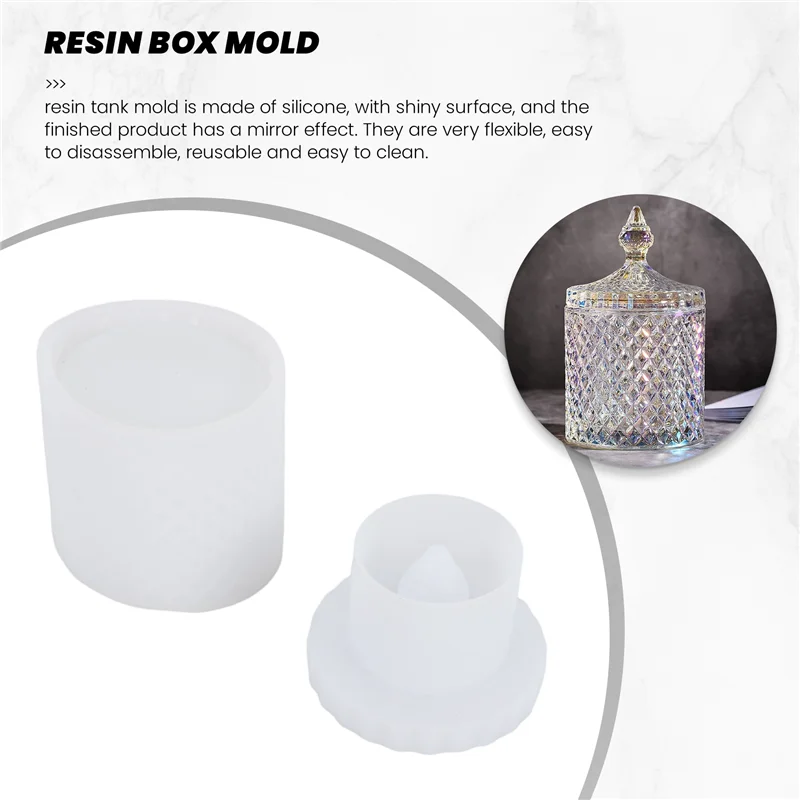 N08R Resin Box Molds With Lids,3D Jar Silicone Mold, Trinket Storage Container Box Mold For Resin Casting Home Decor