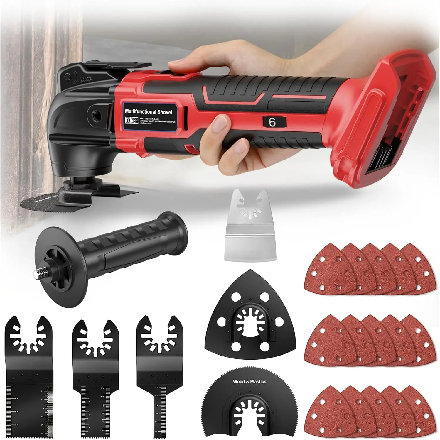 

Cordless Oscillating Multi Tool Kit with 6 Speeds, LED Light & Quick Blade Change for Wood Cutting and Sanding