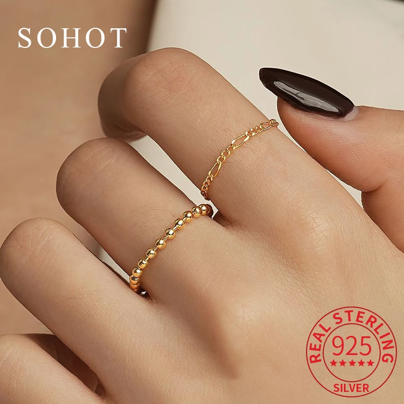 

Real 925 Sterling Silver Minimalist Round Bead Chain Hollow Ring for Women Classic Party Fine Jewelry Personality Accessories