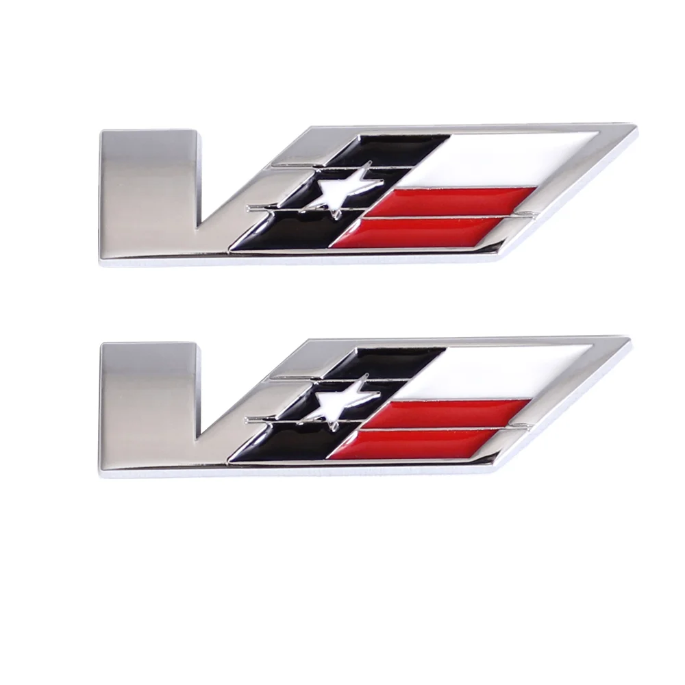 2pcs Texas Chrome V Logo Stickers Car Fender Decoration Rear Door Emblem for ESV CTS-V STS-V ATS-V XLR Accessories