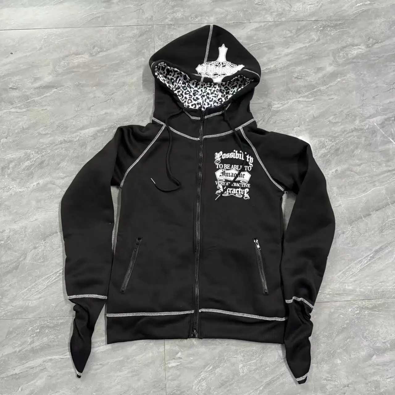 

Y2k Harajuku винтажная леопардовая черная спортивная одежда в стиле хип-хоп облегающая пикантная женская многофункциональная толстовка с капюшоном в готическом стиле в стиле панк на молнии