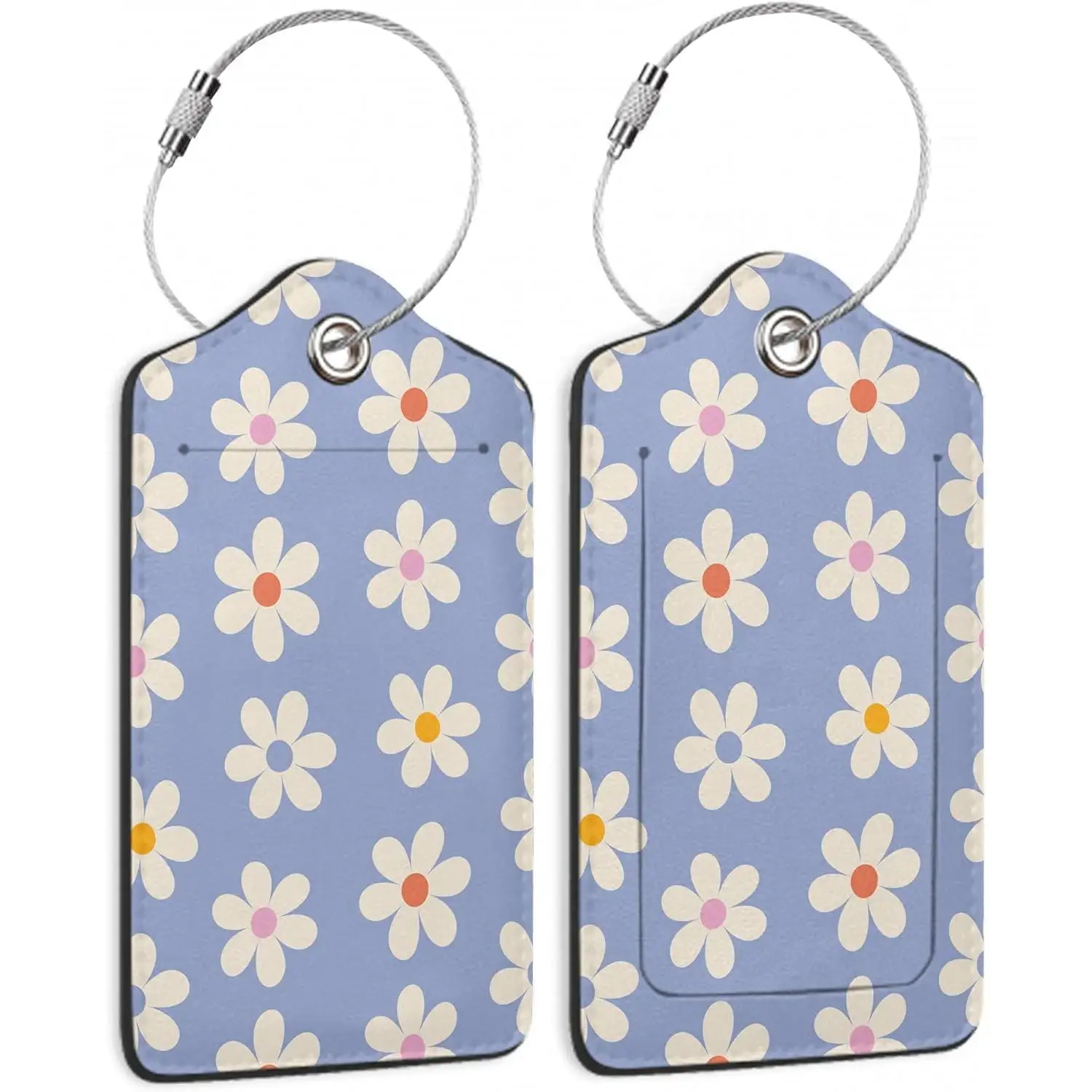 

2-упаковка багажной бирки для чемодана Groovy Daisy Flowers, кожаные бирки для сумок, идентификаторы, идентификационная этикетка с прочной стальной петлей