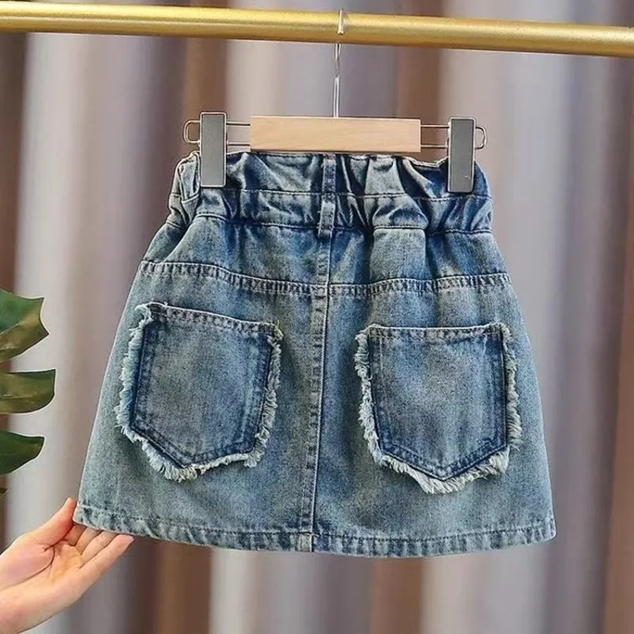 Rok Denim Anak Perempuan Gaun Anak-anak Menengah dan Besar Modis Baru Musim Panas Rok Pendek Memakai Rok Anak-anak Di Luar 120-170CM