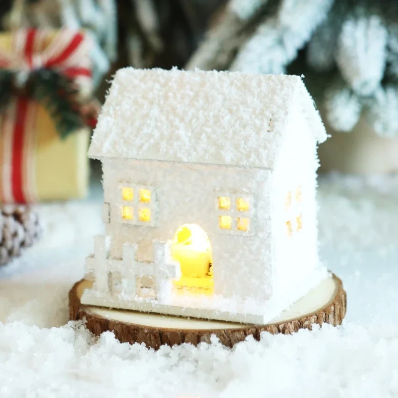 Christmas LED Light House Luminous Wooden Cabin Ornament Snow Scene Village for Home New Year Kids Gifts Christmas Decoration