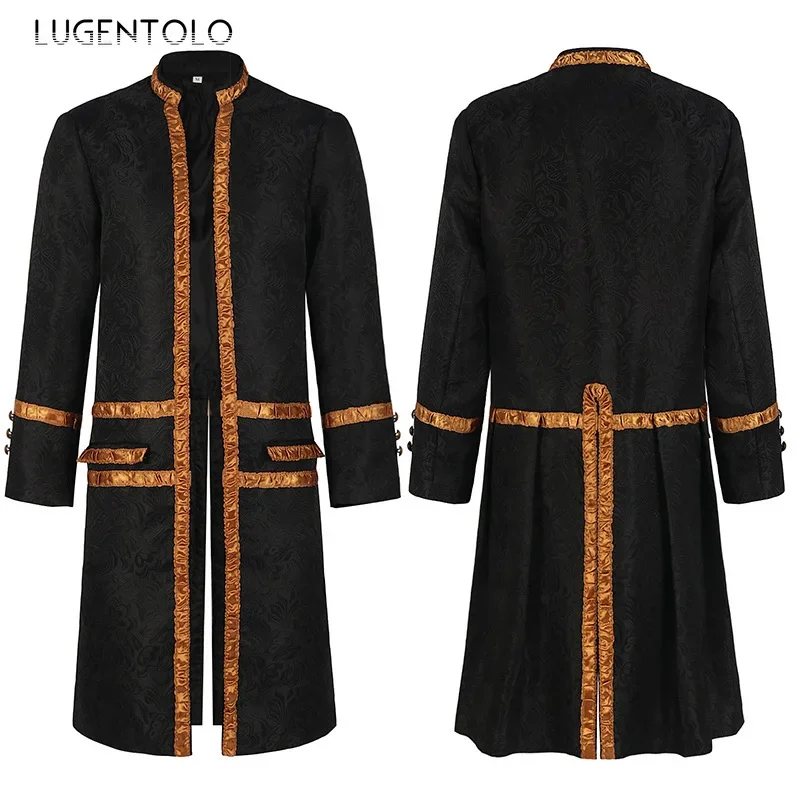 

Men Steampunk Trench Retro Coat Stand Collar Fashion Male Costume Cardigan Button New Party Casual Long Clothing Lugentolo