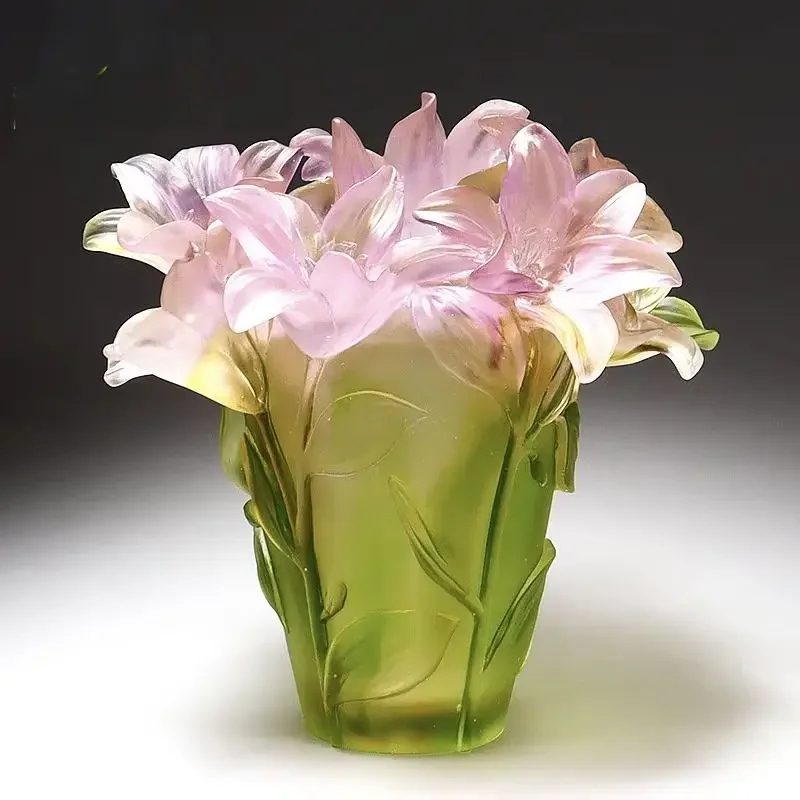 Glazed Art Lily Vase Ornament Living Room Flower Arrangement Entrance Dining Table Light Luxury Decoration