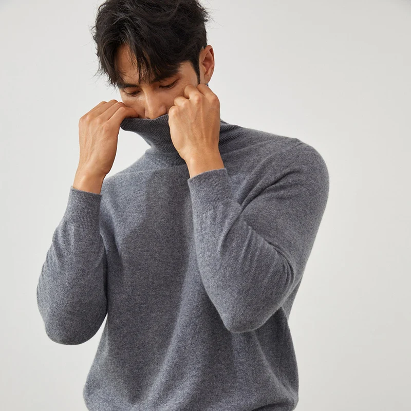 Men's 100% Pure Cashmere Sweater Turnable Turtleneck Thick Warm Business Casual Knitting Bottoming Shirt