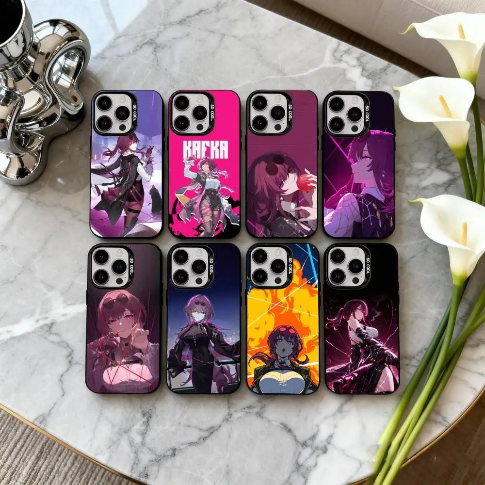 

K-Kafka H-Honkai S-Star R-Rail Phone Case For iPhone17,16,15,14,13,12,11 Plus,Pro Max Black Candy silver phone case