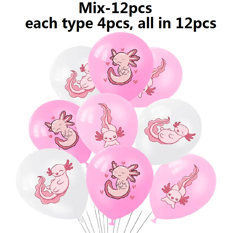 Pink Salamander Balloon Set, White Pink Latex Balloons,Birthday Party Decoration Supplies Scene,Axolotl Balloon Set,12pcs