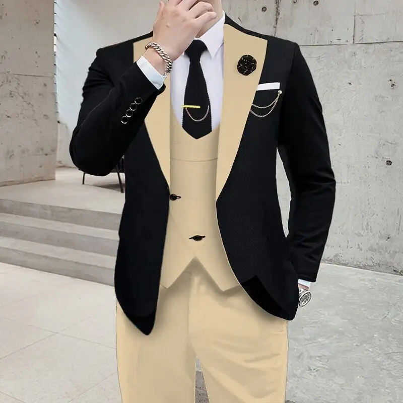 3 Pieces Wedding Men\'s Suits Slim Fit Business Cauasl Single Breaste Jacket Foraml Groomsmen Party Prom Suits(Blazer+vest+Pants)