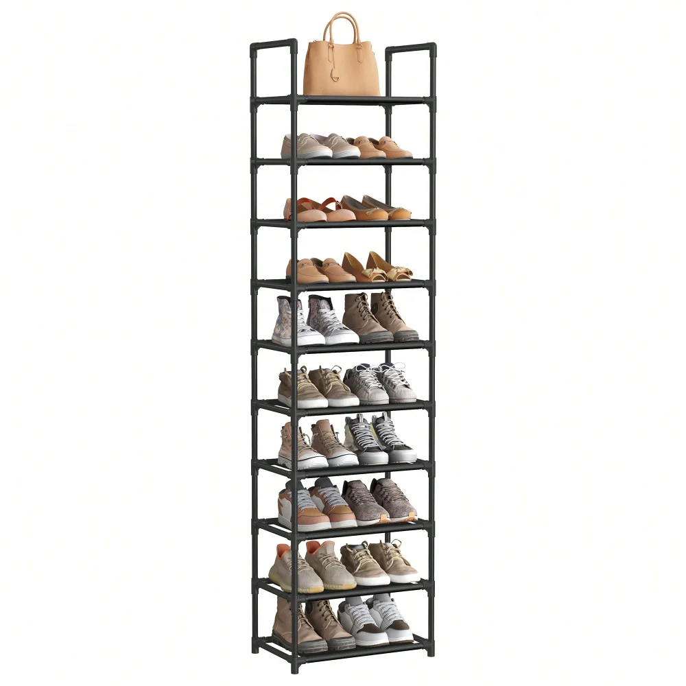 

10 Tier Shoe Shelf, Shoe Storage Organizer, Space-Saving, 11 X 17.7 X 68.1 Inches, Metal Frame, Non-Woven Fa