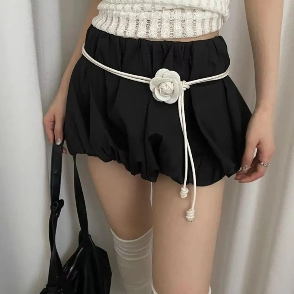 Fashion Leather Rope Waist Belt Camellia Flower Adjustable Waist Chain Sweet Knot Waistband