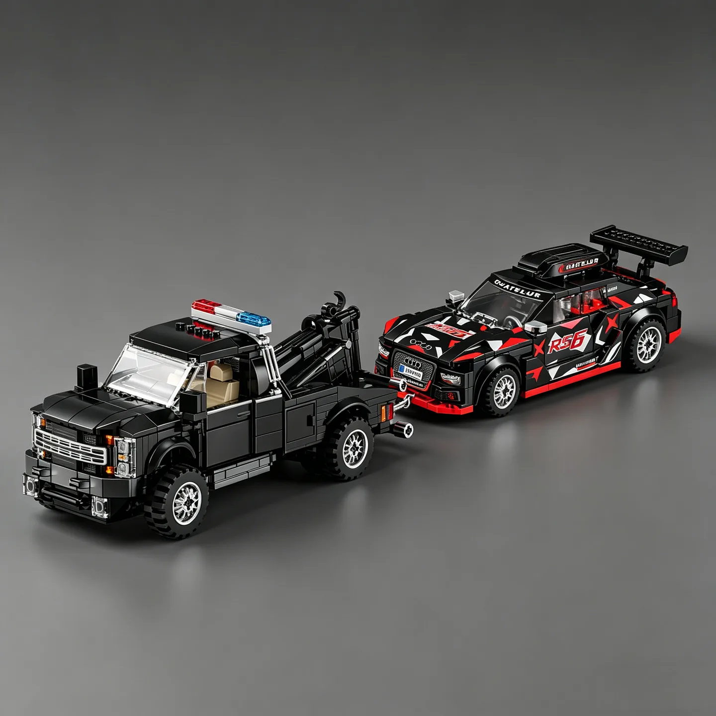 City Series: American Police Tow Truck F450 Mini Model Car Building Blocks  Toy Tractor-Trailer Travel Edition Car