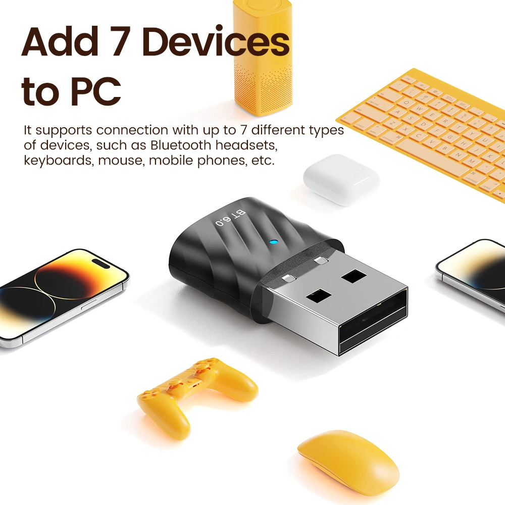 Toocki USB بلوتوث 6.0 محول للكمبيوتر ويندوز 11/10/8.1/7 LED سماعة لاسلكية تعمل بالبلوتوث USB استقبال والارسال للوحة مفاتيح الماوس #6