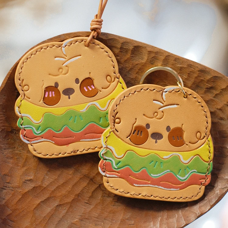 

Beigou Burger Handmade Leather Bag Charm, Handmade Keychain Pendant, Vintage Souvenir, Exquisite Gift