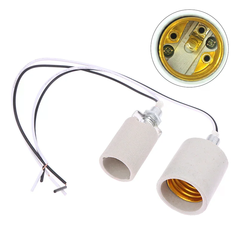 1Pcs LED Light Ceramic Screw Heat Resistant Adapter Home Use Socket Round For E14 Bulb Base E27 Lamp Holder With Cable