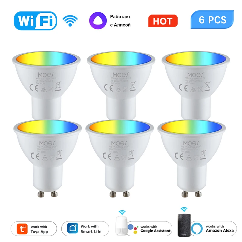 

Tuya WiFi Smart LED Bulbs GU10 RGBW C+W 5W Dimmable Lamps Smart Life Voice Remote Control Work With Alexa Google Home Alice