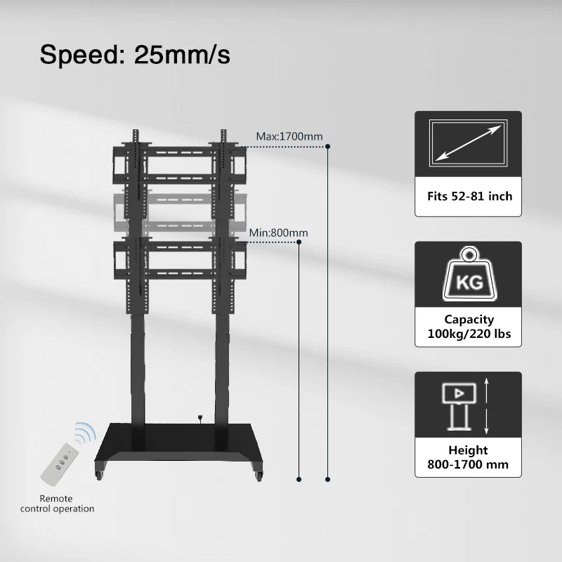 Trolley Stand Height Adjustable With Locking Wheels 52-100 Inch Tv Motorized Mobility Tv  Lift Cart Stand for Multi-purpose