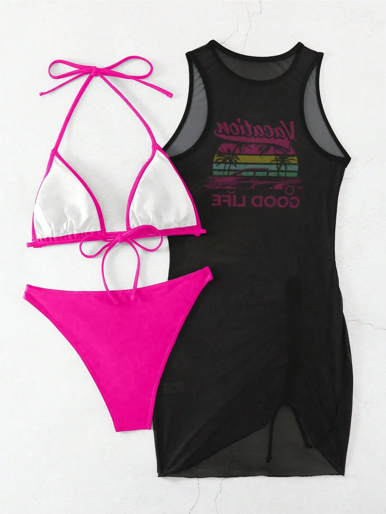 

Женский комплект бикини из 3 предметов с принтованным топом-халтером и трусиками