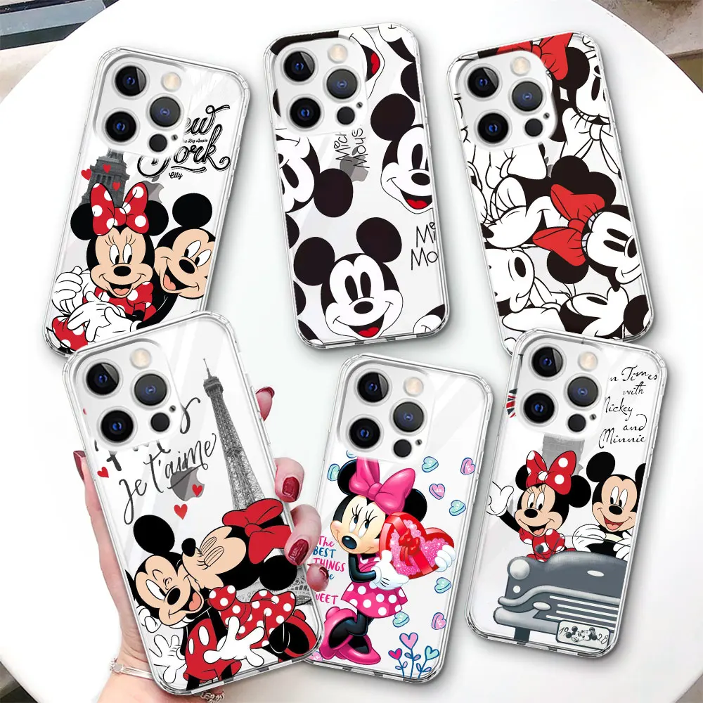 Mickey Minnie Love in Londan Phone Case for Apple iPhone 14 16 7 8 12 13 Mini 15 Plus X XS XR 11 Pro Max Transparent TPU Cover