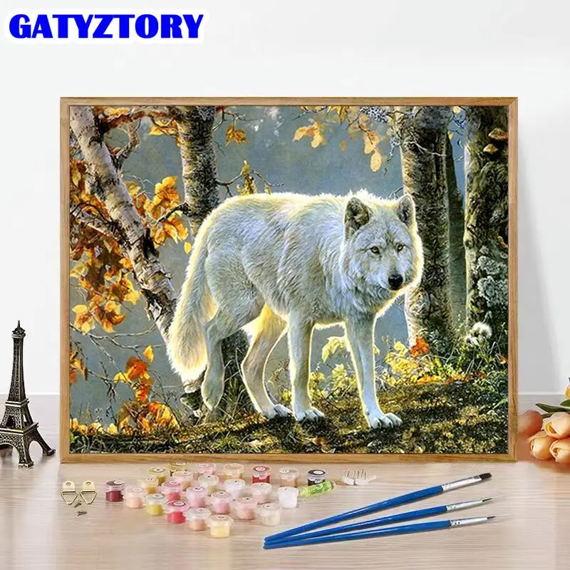 

GATYZTORY Pictures By Numbers White Wolf Animal Acrylic Painting By Numbers On Canvas Diy Home Decoration Diy Gift