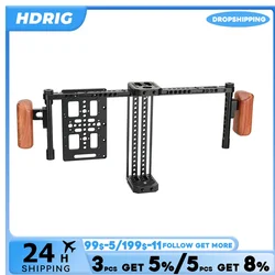 HDRIG Adjustable Director's Monitor Cage Rig With Battery Backboard & Wooden Handle Gripss for 5