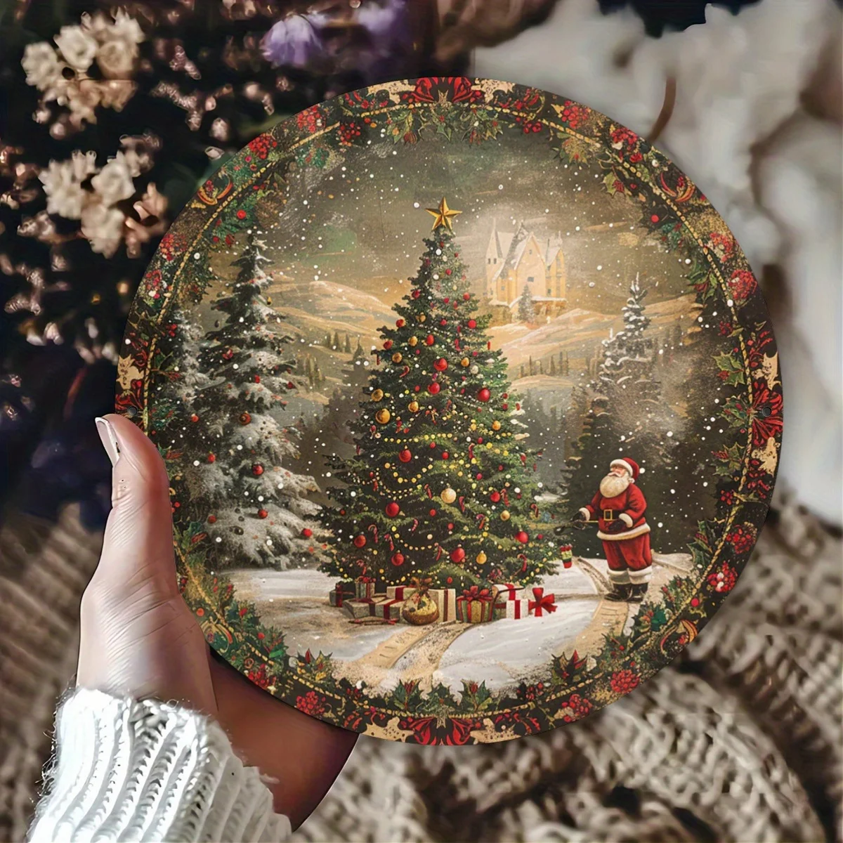 Miracle d'arbre de noël: cadeau du père noël, signe en étain en aluminium Vintage, 8x8 pouces, Art mural en métal intérieur/extérieur avec père noël, 1 pièce