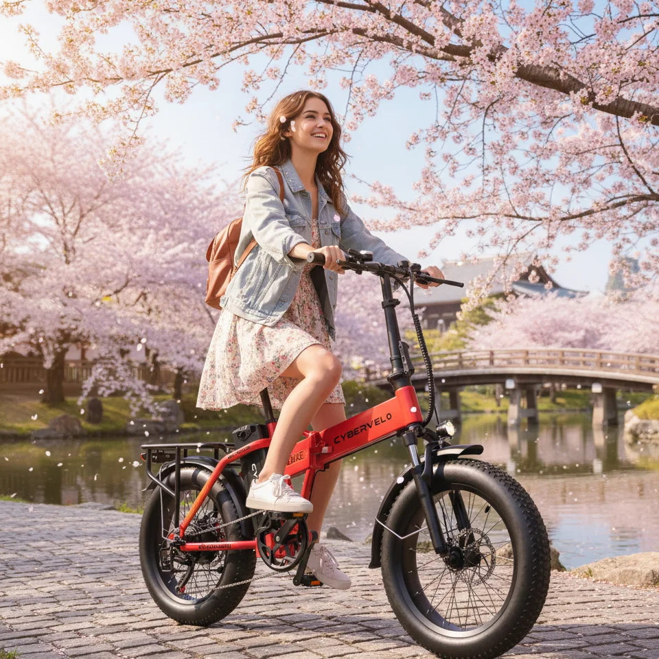 

Cybervelo EK4 20” Fat Tire Detachable Battery E-Bike, City Commuter 1000W Peak 7-Speed shift, 30MPH 80 Miles Electric Vehicle