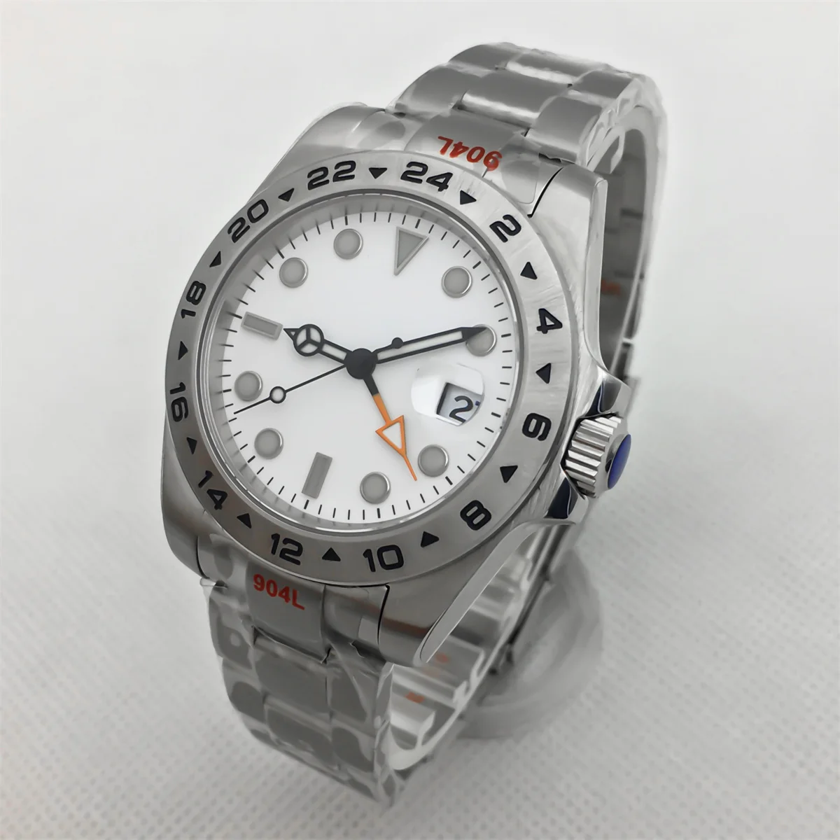 BLIGER 40mm NH34 GMT reloj para hombre blanco negro esfera naranja GMT mano verde luminoso cristal de zafiro correa de acero inoxidable ventana de fecha