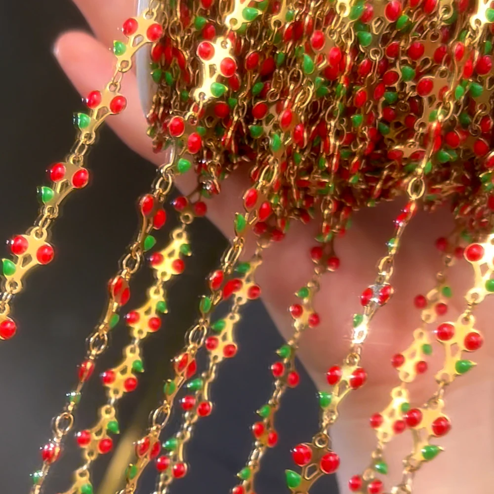 

1 м 0,5 м цепочка с фруктами из нержавеющей стали, двусторонняя эмаль, блестящий порошок, браслет с вишней, цепочка «сделай сам», ожерелье, ювелирные аксессуары, ремесло