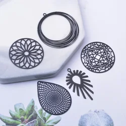 6pcs DIY Making Eearring Red Black Flower Charms Connector Pendant Jewelry Accessories