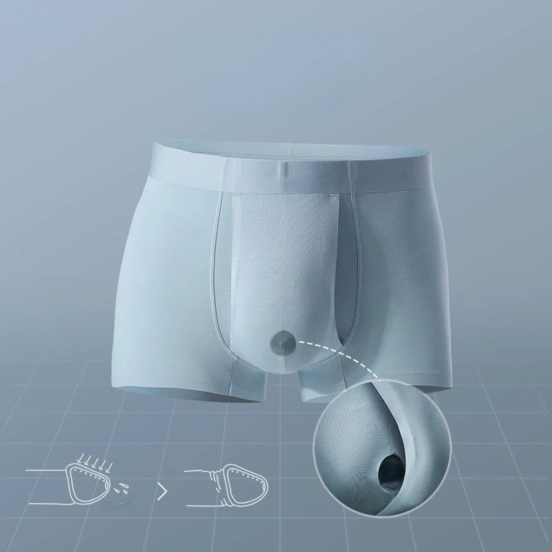 Man Separate Pouch Underwear Dual Front Open Hole Modal Breath Foreskin Long Physical Therapy LIngerie Sheath Boxers Enhancing