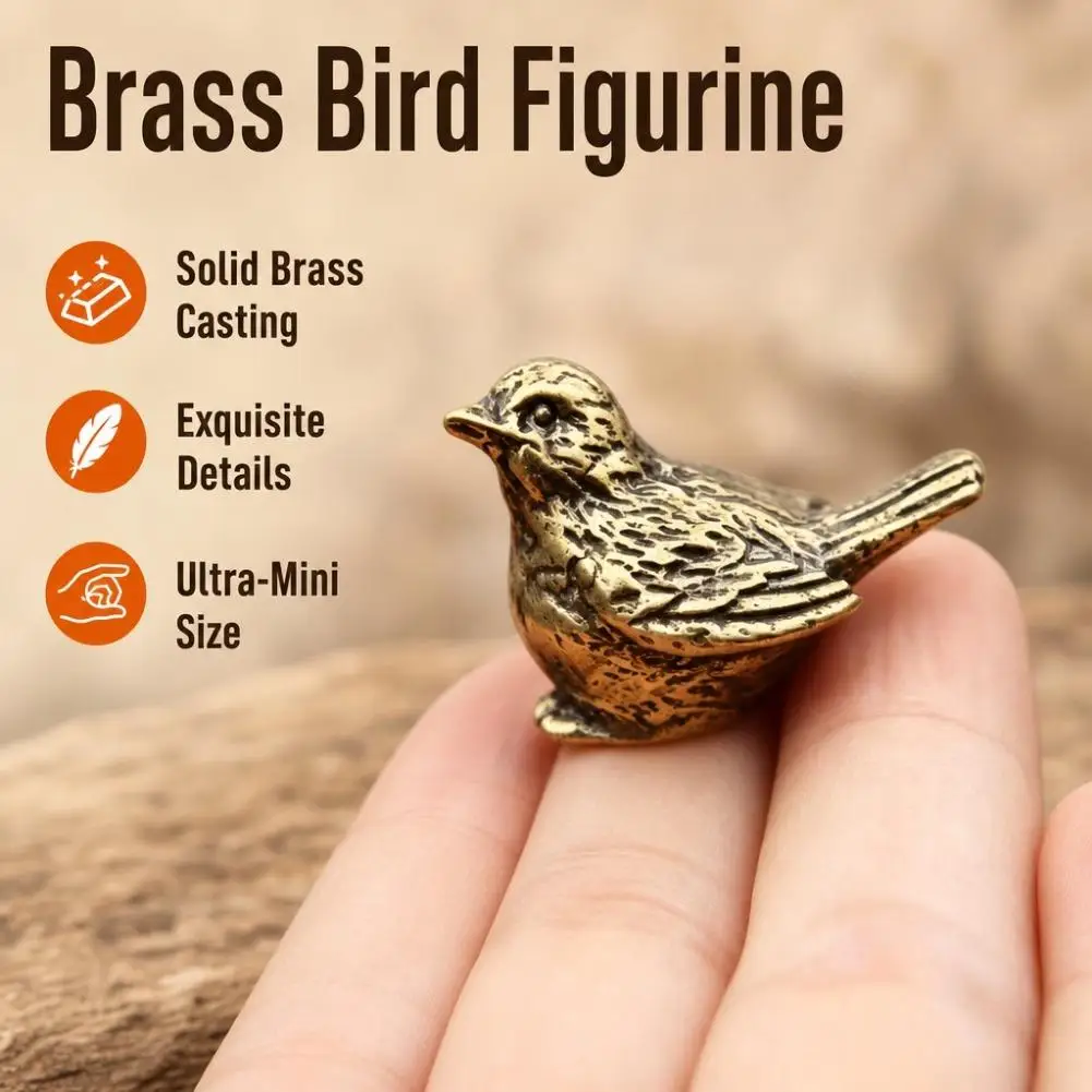 Miniature Alloy Sparrow Figurine 2 Pcs Vintage Bronze Tone Bird Statue Small Tea Pet Desktop Ornament For Plant Pots