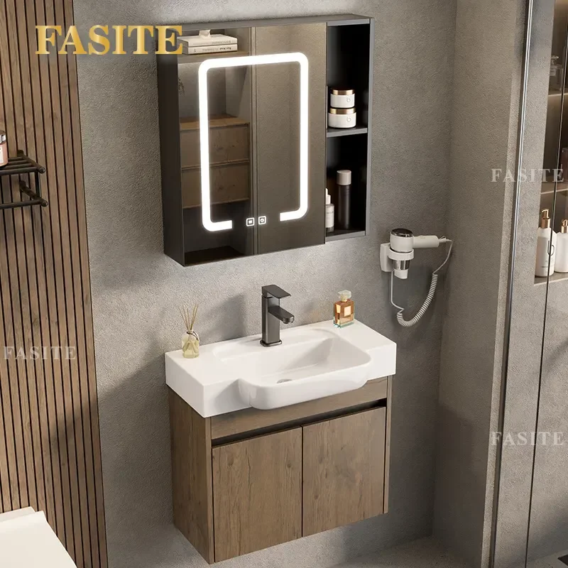 For Small Apartment Aluminum Bathroom Cabinet Combination Ceramic Wash Basin Ultra Narrow Space Saving Cross Border Home