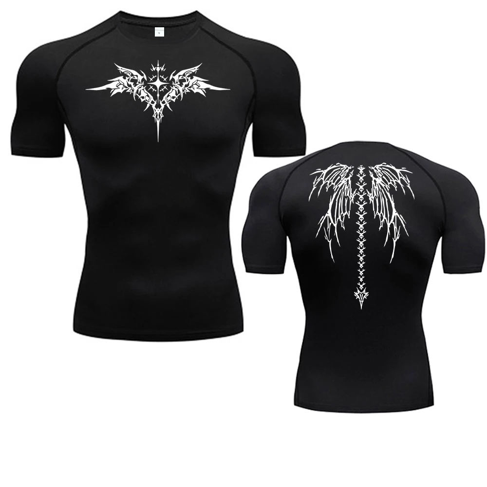 Anime Print Compression Shirt Mens Running T-Shirt Quick-Drying Fitness Sportswear Gym Sports Short Sleeve Breathable Tops
