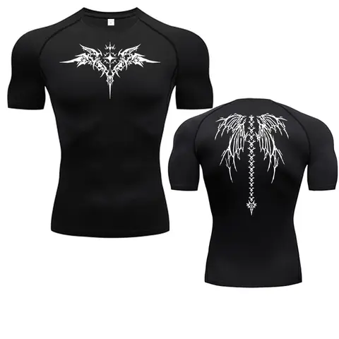 Anime Print Compression Shirt Mens Running T-Shirt Quick-Drying Fitness Sportswear Gym Sports Short Sleeve Breathable Tops