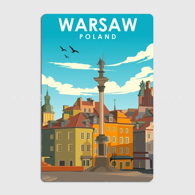 Tourist Attraction Warsaw Poland Travel Poster Wall Art Metal Painting Vintage Garden Tin Sign Home Decor Room Decoration