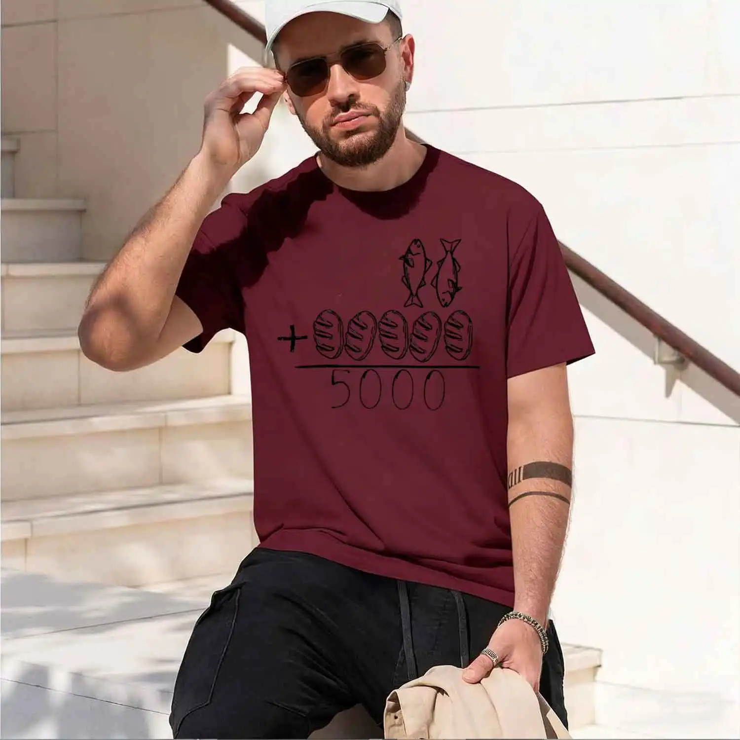 2 Fishes 5 Brea Jesus Fee The 5000 ristian Bible Verse T-Shirt Funny Shits Casual Regular Short-sved O-ne 2026 New Model Short-s view 6