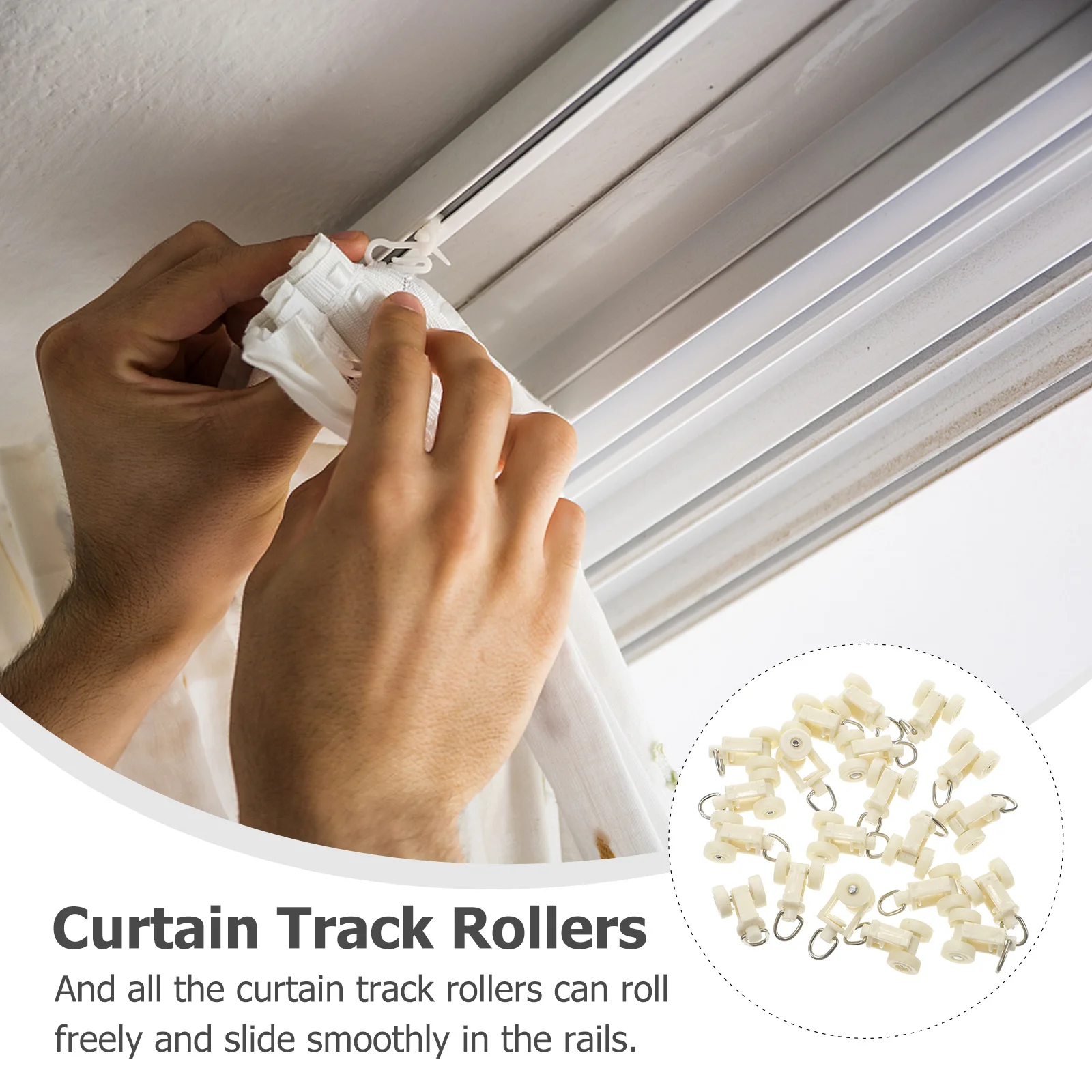 20 قطعة بكرات مسار الستار البلاستيك انزلاق عجلة السلس الكرة هوك الأسطوانة للمنزل مكتب غرفة نوم نافذة خزانة الأبواب مستقيم